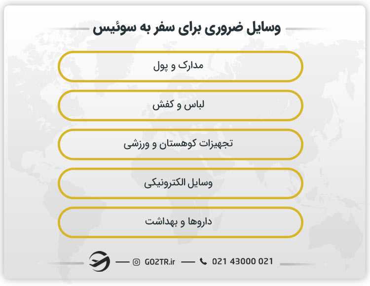 وسایل ضروری برای سفر به سوئیس
