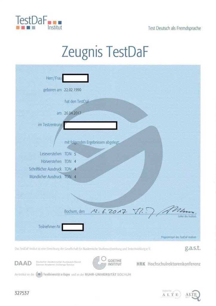 نمونه مدرک آزمون Testdaf