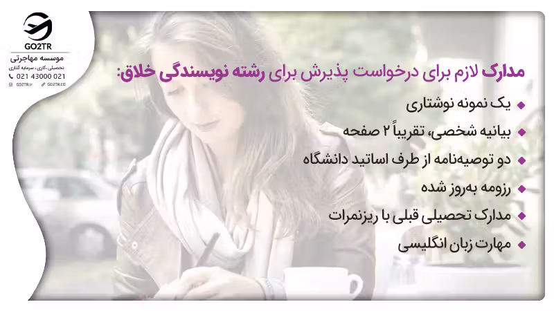 مدارک لازم برای درخواست پذیرش برای رشته نویسندگی خلاق