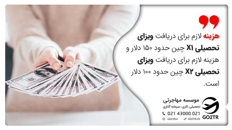 هزینه لازم برای دریافت ویزای تحصیلی چین در این تصویر بیان شده است.