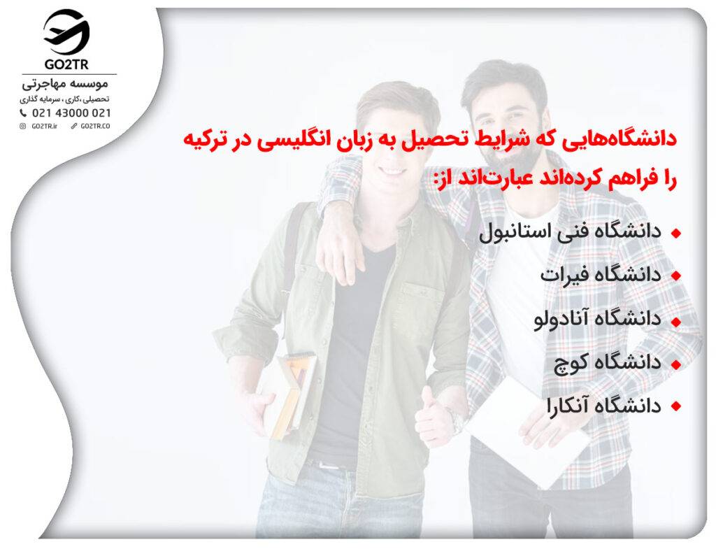 تحصیل به زبان انگلیسی در ترکیه در دانشگاه‌های مختلف