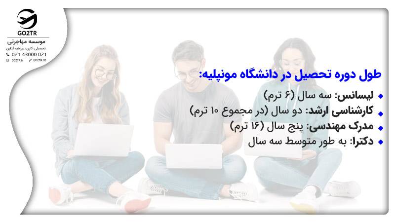 طول دوره تحصیل در دانشگاه مونپلیه:
