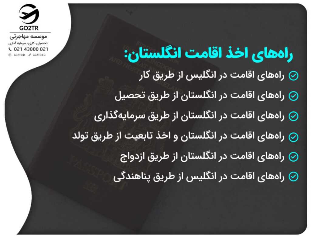 برای مهاجرت به انگلستان باید با توجه به شرایطی که دارید راه های مختلفی موجود است.