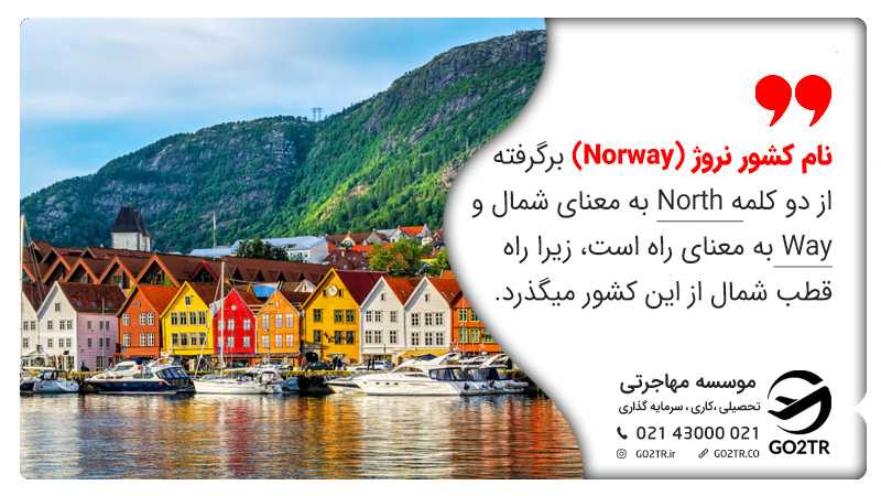 نام کشور نروژ (Norway) برگرفته از دو کلمه north به معنای شمال و way به معنای راه است، زیرا راه قطب شمال از این کشور میگذرد.