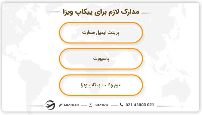 مدارک لازم برای پیکاپ ویزا