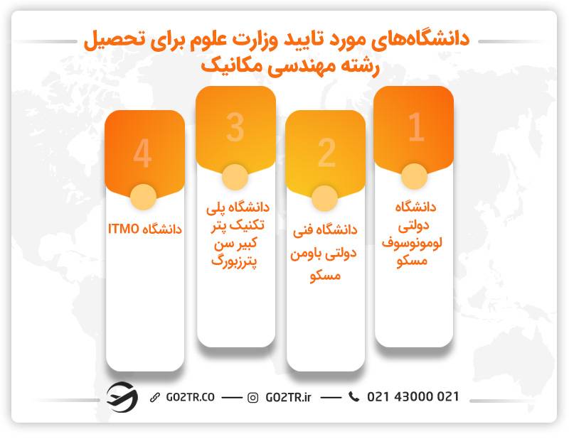تحصیل رشته مهندسی مکانیک در روسیه و در دانشگاه های مورد تایید وزارت علوم