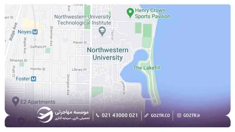 موقعیت مکانی دانشگاه نورث وسترن آمریکا