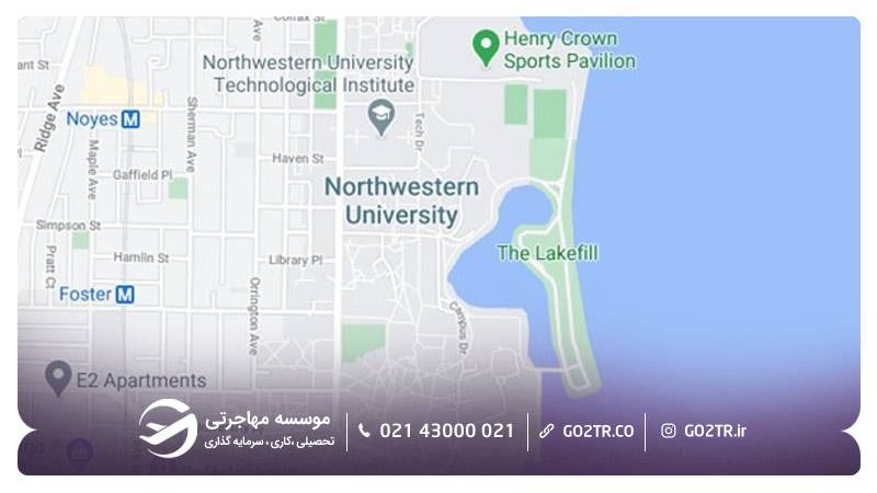 موقعیت مکانی دانشگاه نورث وسترن آمریکا