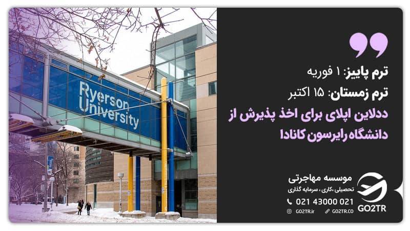 ددلاین اپلای برای اخذ پذیرش از دانشگاه رایرسون کانادا