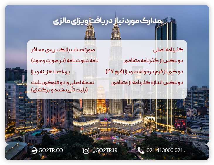 مدارک مورد نیاز ویزای مالزی