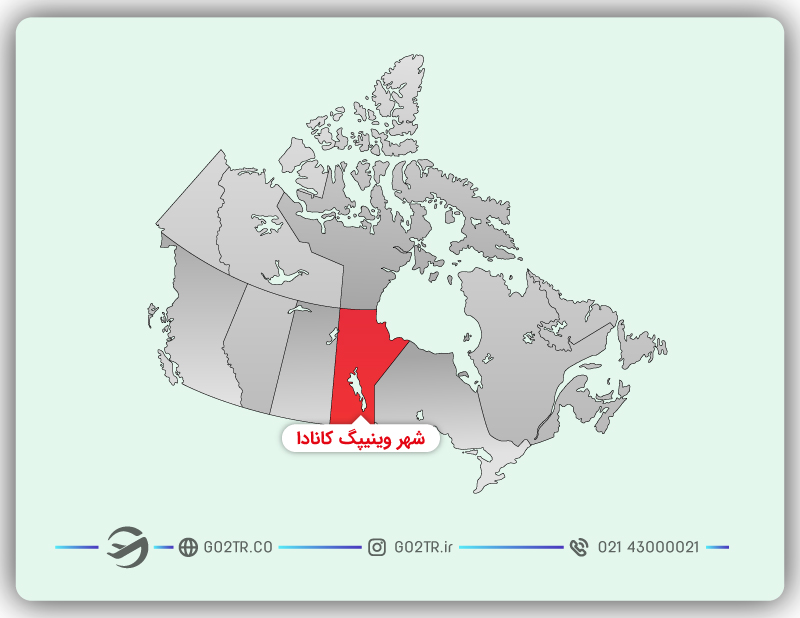 تصویری از موقعیت شهر وینیپگ کانادا بر روی نقشه