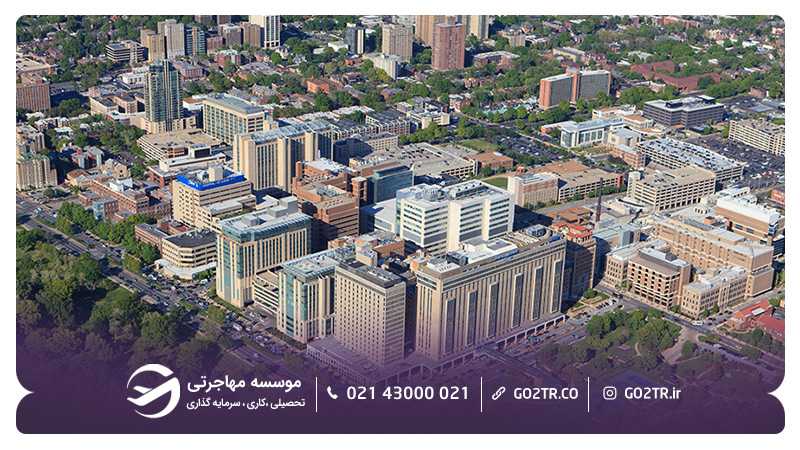 تصویری از نمای بالای پردیس پزشکی دانشگاه واشینگتن سنت لوئیس آمریکا