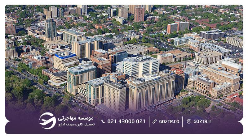 تصویری از نمای بالای پردیس پزشکی دانشگاه واشینگتن سنت لوئیس آمریکا