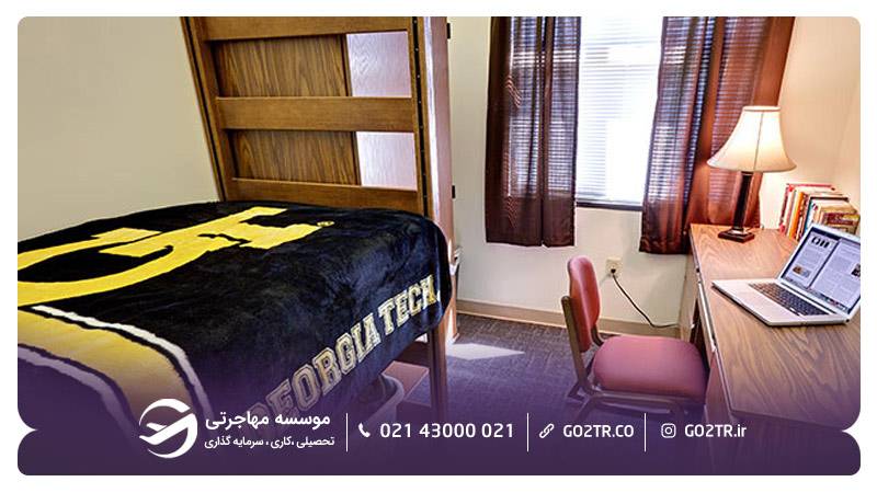 تصویر یکی از اتاق‌های خوابگاه Graduate Living CTR موسسه فناوری جورجیا آمریکا