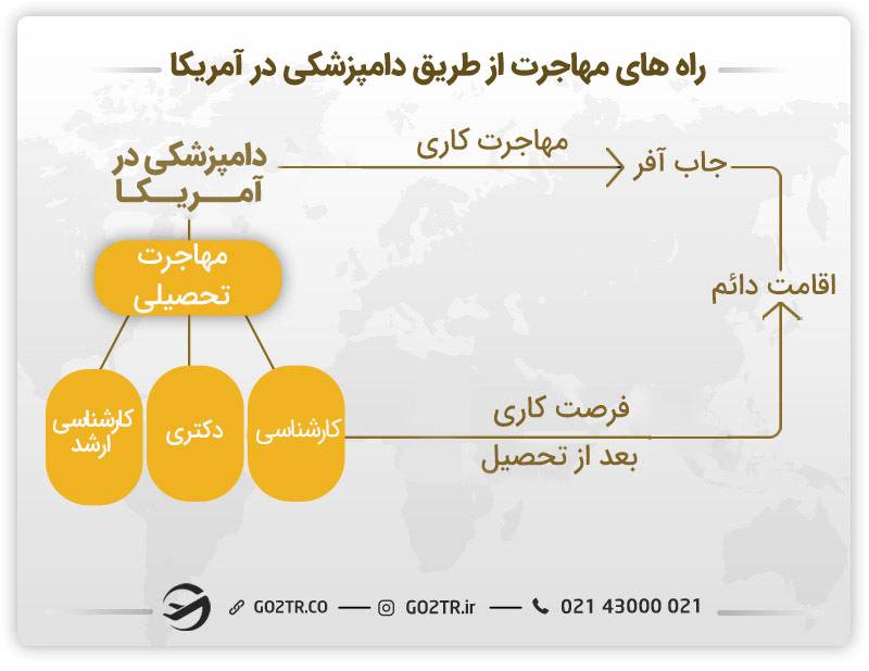 تصویری از راه‌های مهاجرت از طریق دامپزشکی در آمریکا