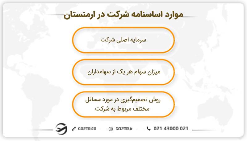 موارد اساسنامه شرکت در ارمنستان