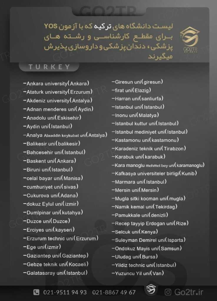 اینفوگرافی اخذ پذیرش در ترکیه با آزمون YOS