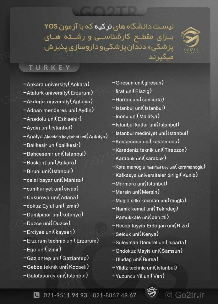 اینفوگرافی اخذ پذیرش در ترکیه با آزمون YOS