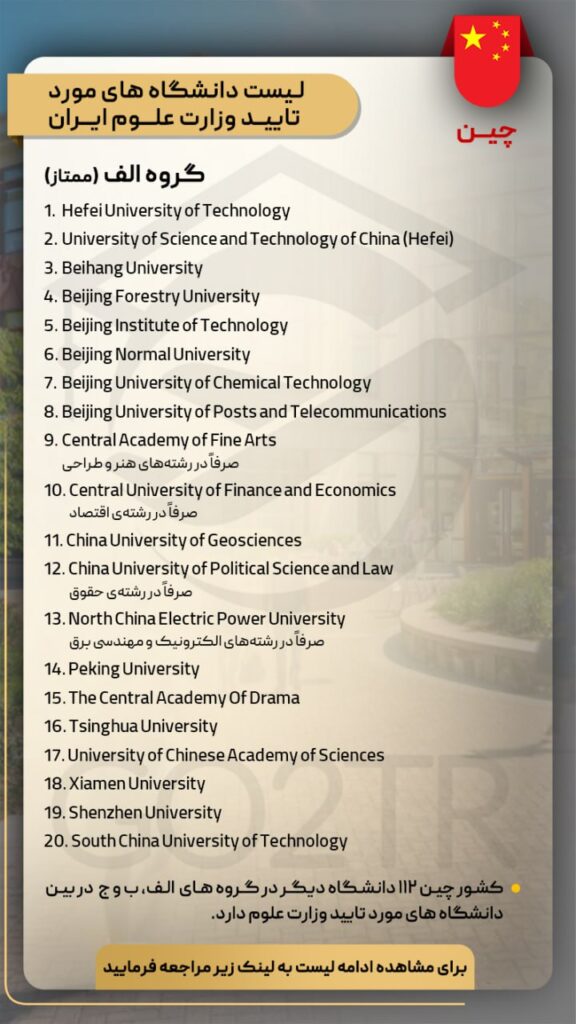 اینفوگرافی دانشگاه های مورد تایید وزارت علوم در چین