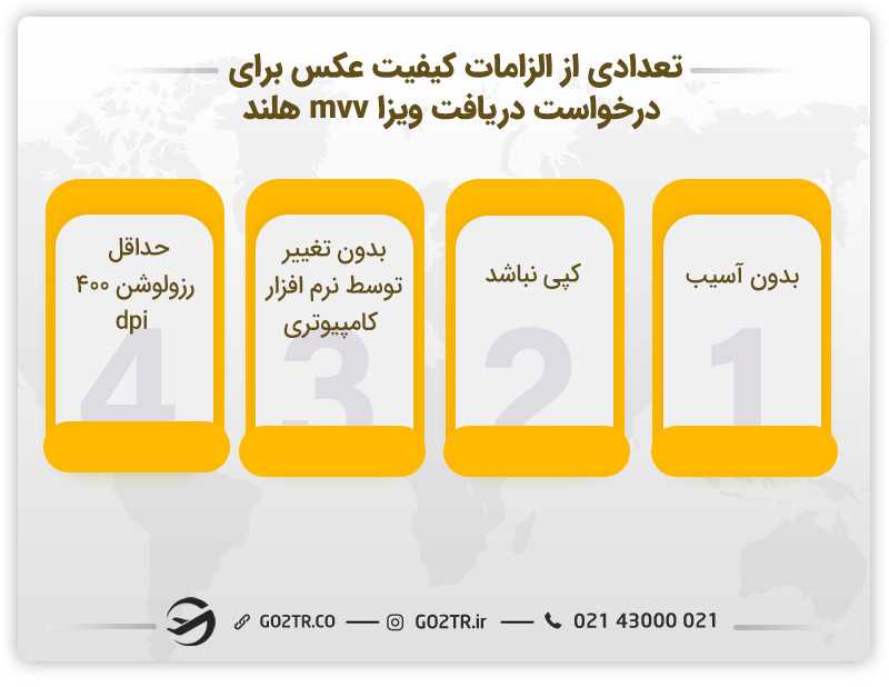 تعدادی از الزامات کیفیت عکس برای درخواست دریافت ویزای mvv هلند