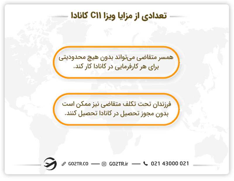 تعدادی از مزایا ویزا C11 کانادا