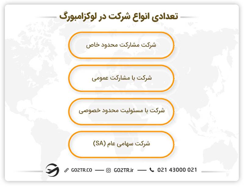 تعدادی از انواع شرکت‌ها در لوکزامبورگ 