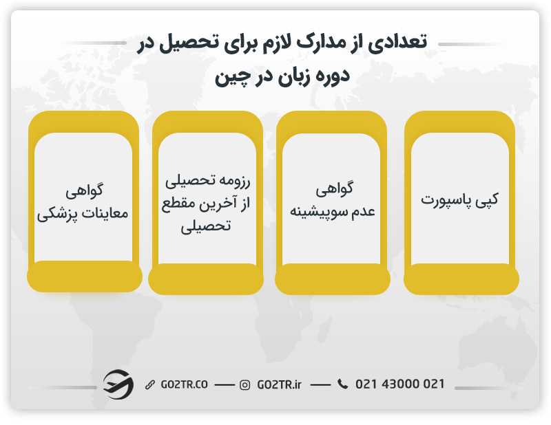 تعدادی از مدارک لازم برای تحصیل در دوره زبان در چین