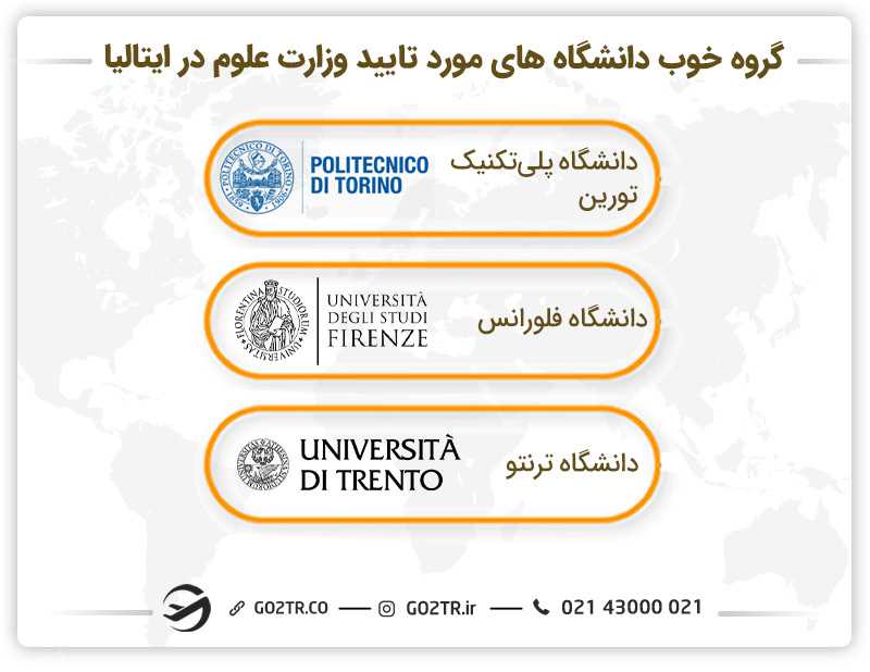 دانشگاه های مورد تایید وزارت علوم در ایتالیا گروه خوب