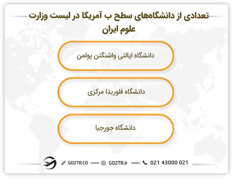 تعدادی از دانشگاههای سطح ب آمریکا در لیست وزارت علوم