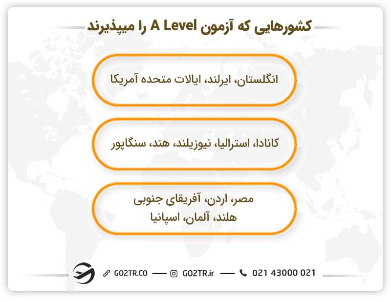 کشورهایی که آزمون A Level را میپذیرند