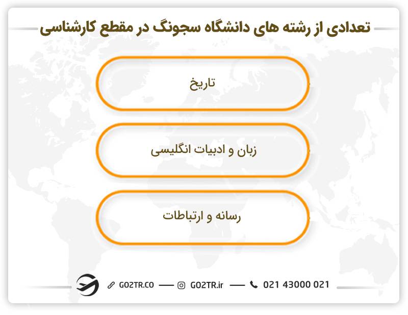 تعدادی از رشته‌های دانشگاه سجونگ در مقطع کارشناسی 