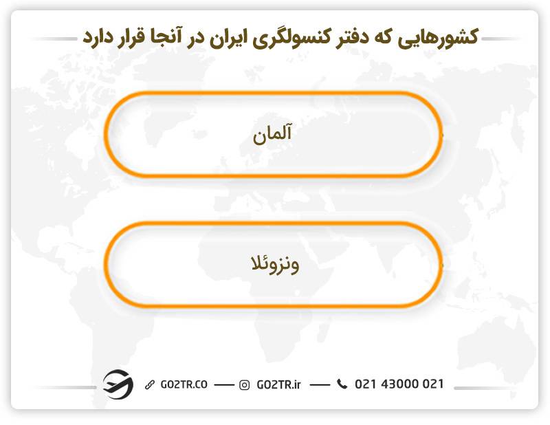 کشورهایی که دفتر کنسولگری ایران در آنجا قرار دارد
