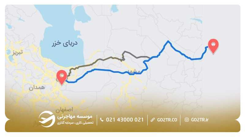 فاصله سفر زمینی ایران به تاجیکستان