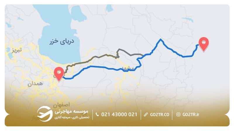 فاصله سفر زمینی ایران به تاجیکستان