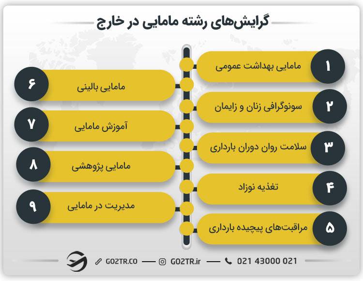 گرایش‌های رشته مامایی در خارج