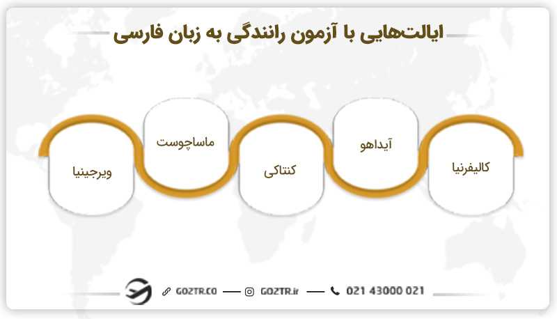 ایالت هایی که آزمون رانندگی فارسی دارند