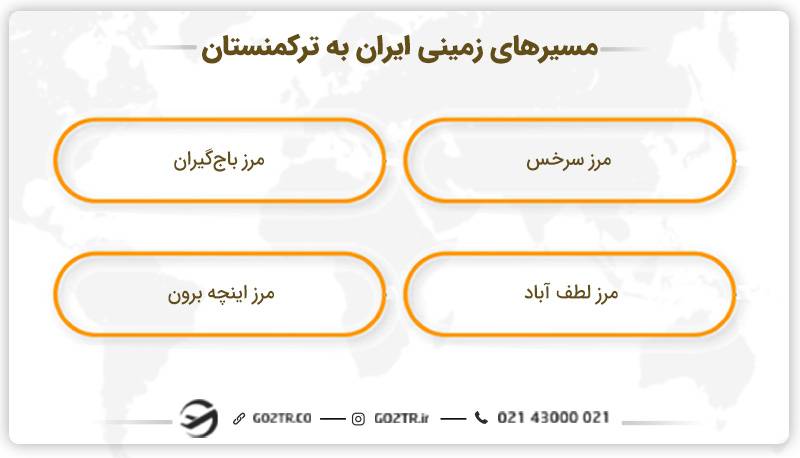 مسیرهای زمینی ایران به ترکمنستان