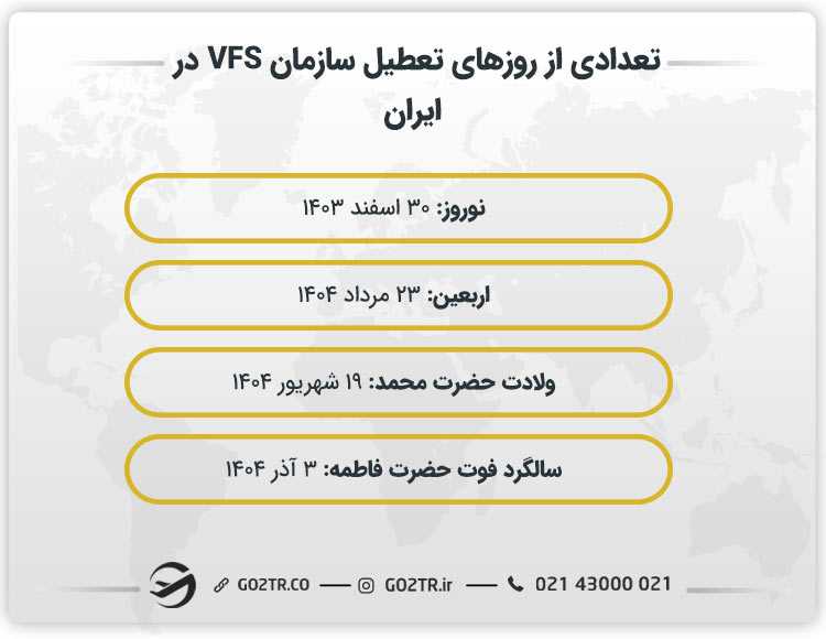 روزهای تعطیل سازمان VFS در ایران
