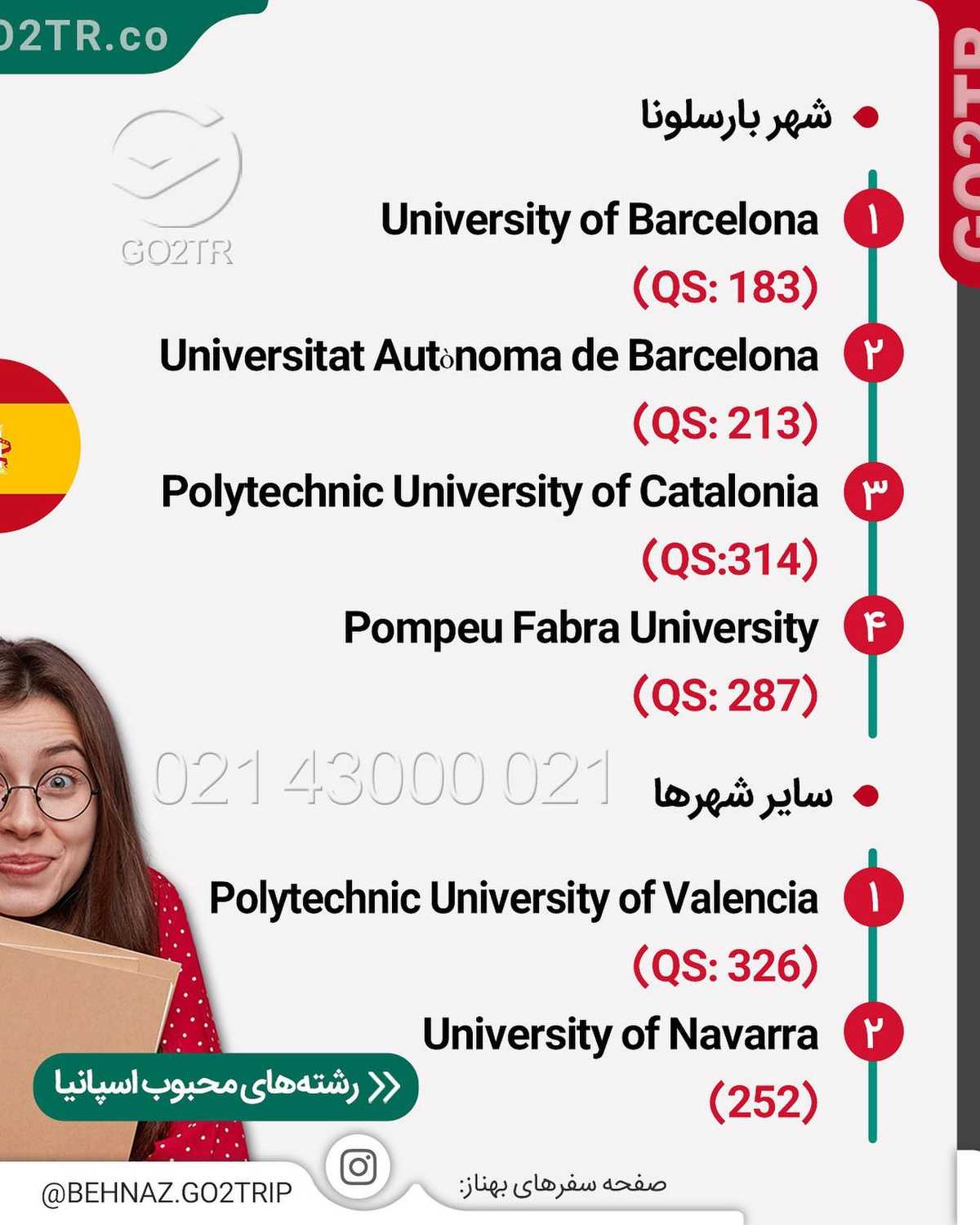 میدونین سه تا از بهترین شهرهای دانشجویی دنیا از کشور اسپانیاس؟ 🤩 بارسلونا م
