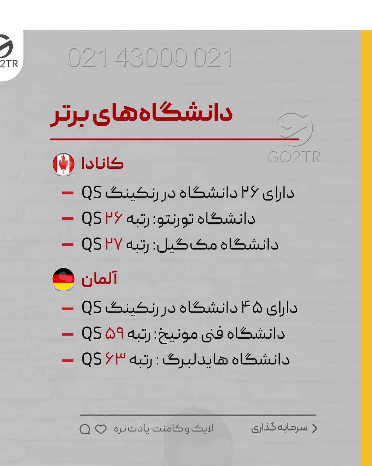 مقصد محبوب تو کدومه؟ کانادا یا آلمان؟ 🤩 . • ✅اگر موفق‌ به اخذ پذیرش و ویزا ا