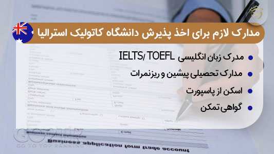 مدارک لازم جهت پذیرش در دانشگاه کاتولیک استرالیا